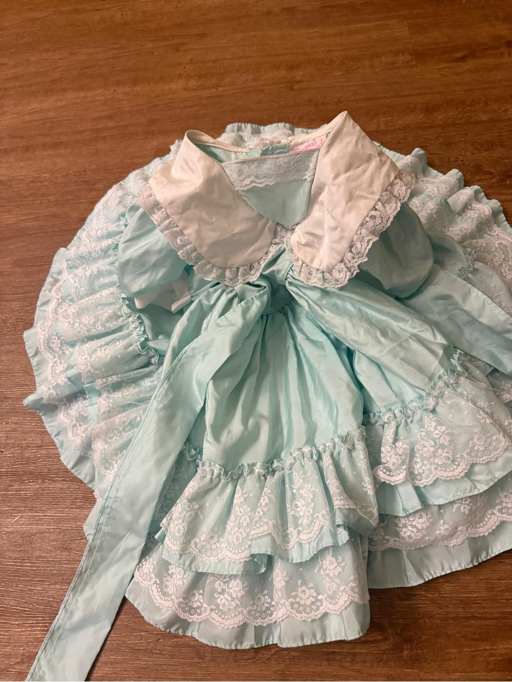 Mint Lace-Trim Girls' Dress with White Peter Pan Collar